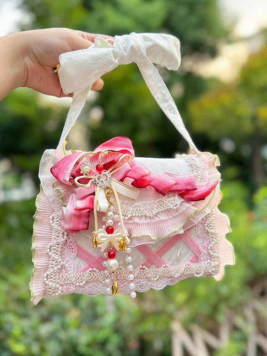 Light Pink Bow Accent Strawberry Charm Sweet Lolita Bag