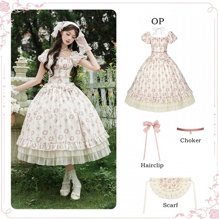 Lolita Elastic Version Set Full Classic Long Rosette Neckline Print Square OP