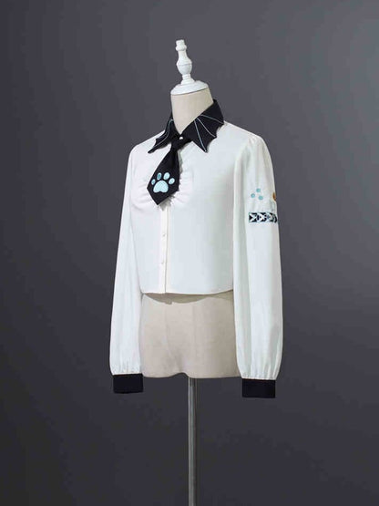 Long Punk Shirt Ruched Rock with Sleeves Tie White