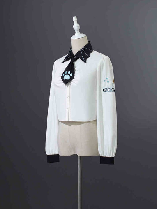 Long Punk Shirt Ruched Rock with Sleeves Tie White
