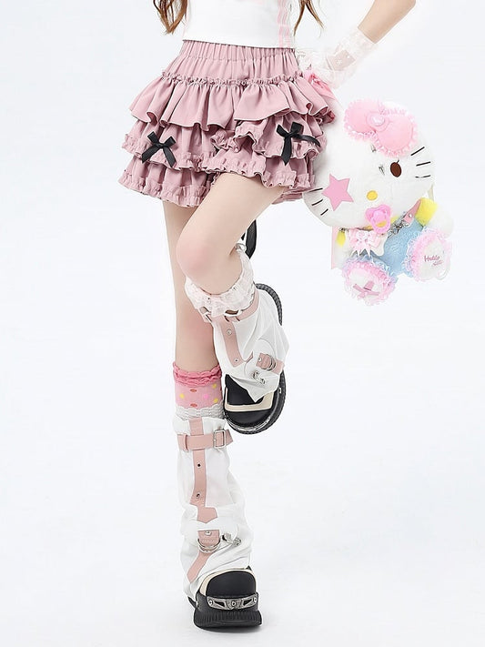 Pink Big Bow Tiered Skirt Sweet with Free Bowknots
