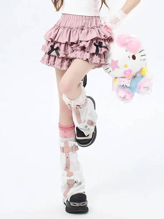 Skirt Sweet Pink Tiered with Free Bow Big Bowknots