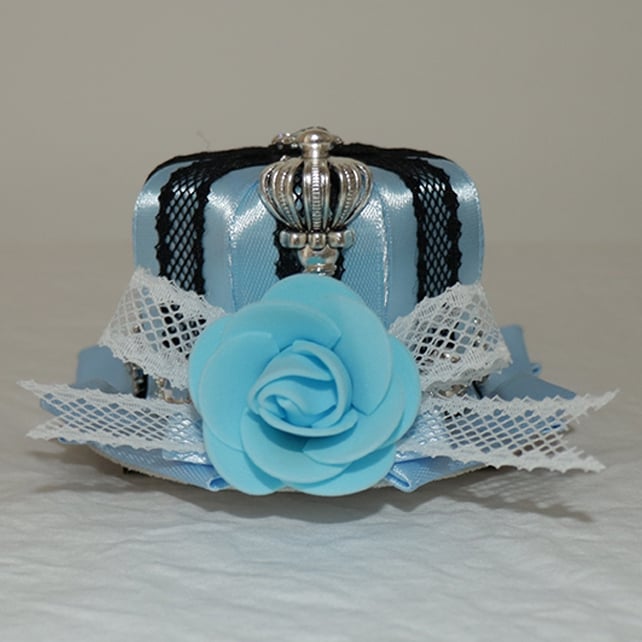 Blue/White Floral Crown Mini And Design Decorated Hat Rhinestone