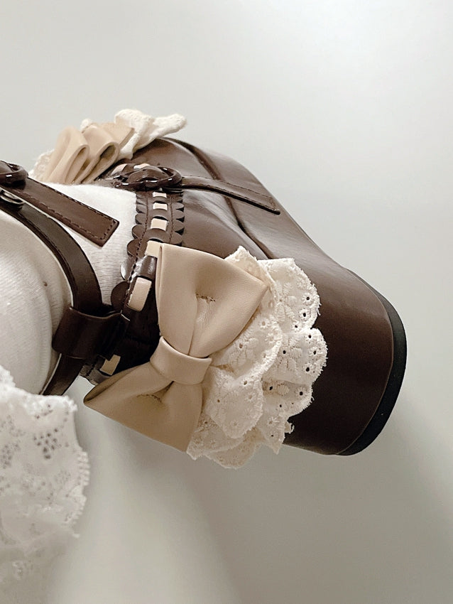 Lace Buckles Chocolate at Trim Heart Bow Top Platforms Brown