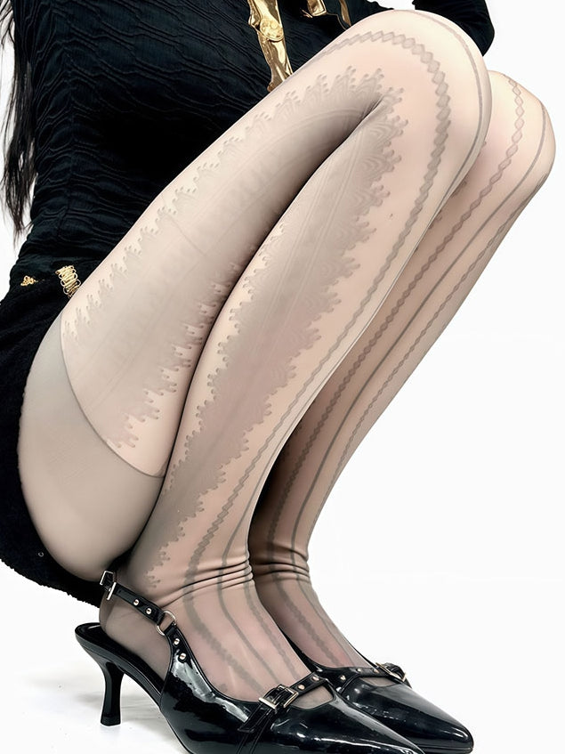 Tights White/Black/Brown/Gray Pattern Striped