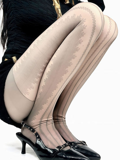 Tights White/Black/Brown/Gray Pattern Striped