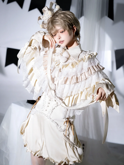 / Lagen-Rüschen Schwarz Overlay Apricot