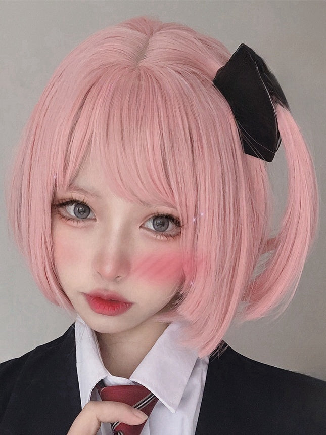 Pink 30CM Short Bob Cut Synthetic Wig With Bangs
