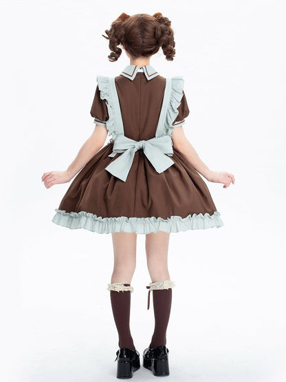 Dress Puff Short Lolita Sleeves Brown Kitty Mint Green + Maid and Apron