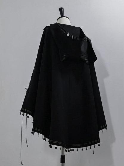 Fashion Cat High-low Ears Hem (Do Machine Black Ouji Not Wash) Cape Hooded