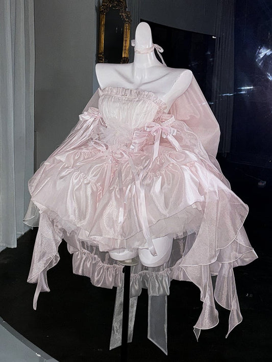 Light Pink Floral Fairy Princess Boned Waist Puffy Dress