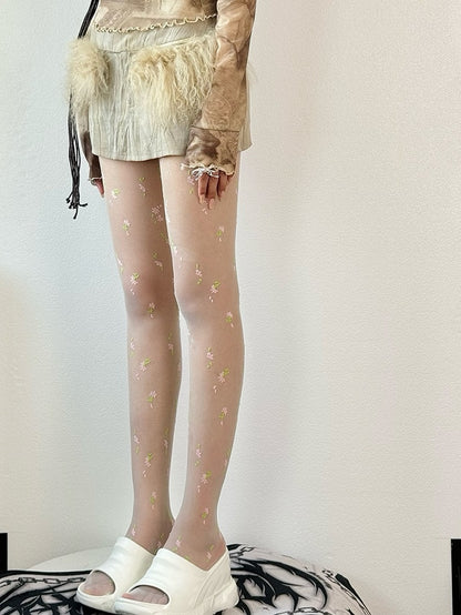 Details Tights White Floral