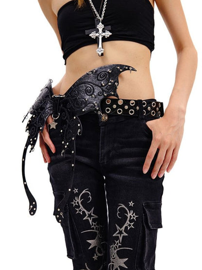 Punk Black/Silver Butterfly Waist Belt