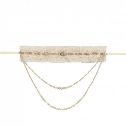 Choker Cream Lace with Bead Detachable Chain
