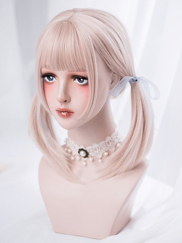 Light Pink 42CM Above Bust Length Straight Wig With Full Bangs