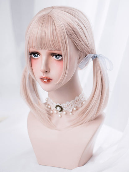 Light Pink 42CM Above Bust Length Straight Wig With Full Bangs