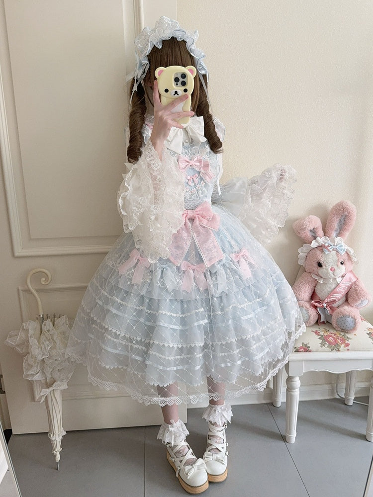 Overlay Jumper Flower Skirt Heart Princess Hem Bodice Lolita Applique Blue