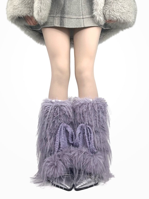 Jambières noires/blanches/violettes à nœuds et pompons style années 2000