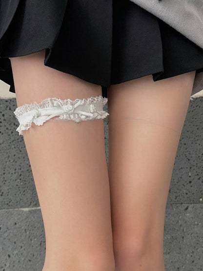 Pink Sweet Rose Bowknot Lace Trim Leg Loop