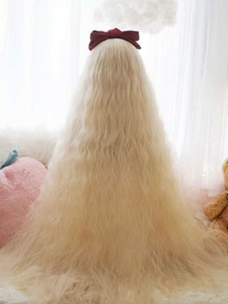 Light Blonde Long Curly Wig With Full Bangs