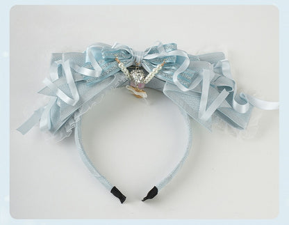 Lolita Blue Big Bow Beaded Chain and Heart Charm Lace Trim KC