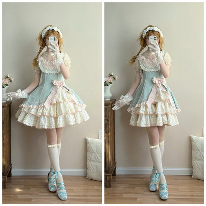 Skirt Waist Pink Jumper Slim Lolita and Fit Tiered Green Elegant