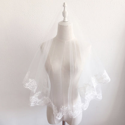 Veil with Hollow-out Lolita Trim Tulle Black/White Lace
