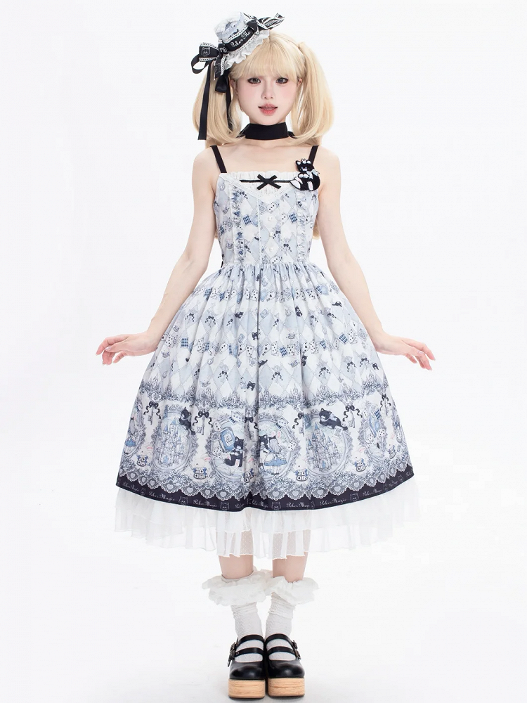 Alice und Kitty Bunny Pullover Themenrock Lolita Print im Wunderland