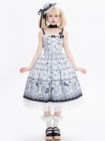 Alice und Kitty Bunny Pullover Themenrock Lolita Print im Wunderland