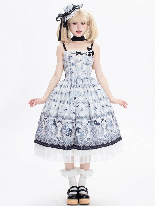 Alice und Kitty Bunny Pullover Themenrock Lolita Print im Wunderland