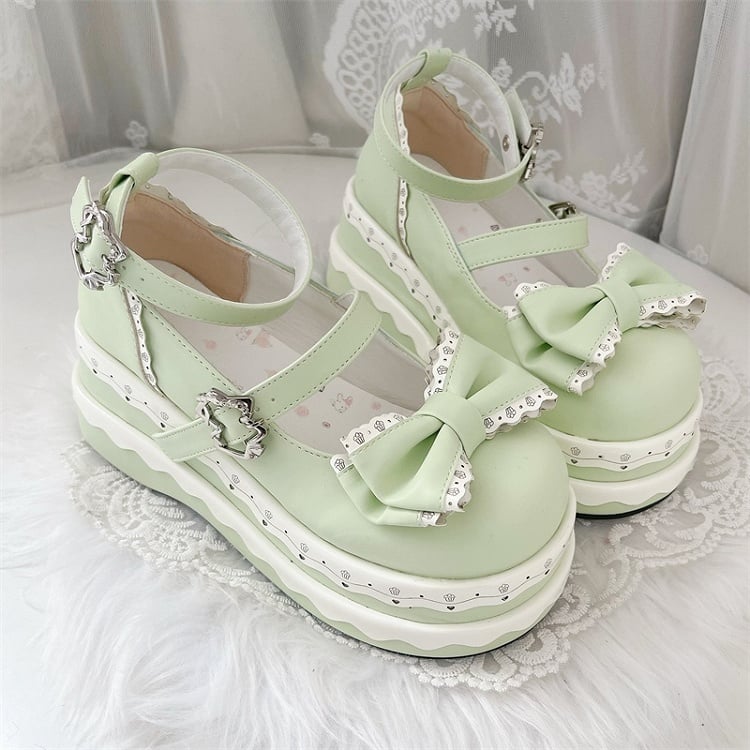 Lolita Cute Light Green Bowknot Cake Buckle Straps Platform Shoes