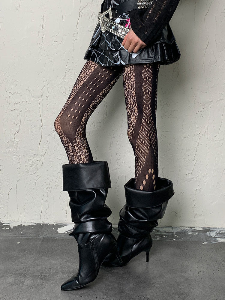Black Y2K Asymmetrical Hollow-out Tights