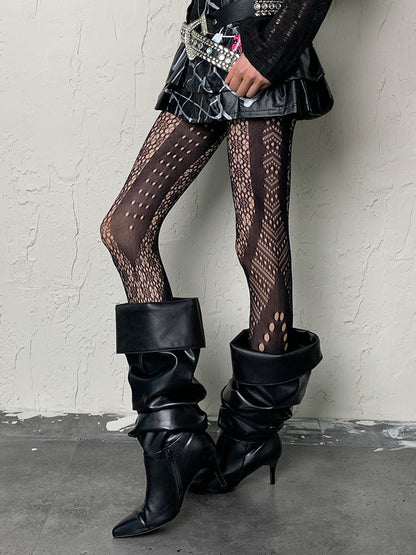 Black Y2K Asymmetrical Hollow-out Tights