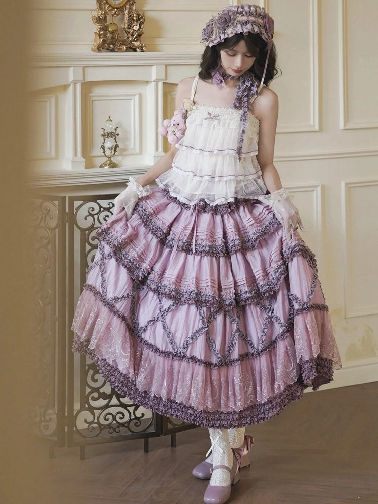 Top Tulle Purple Dotted Tiered Cami
