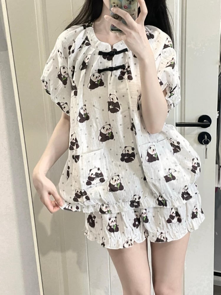 White Panda and Polka-dot Pajama Set