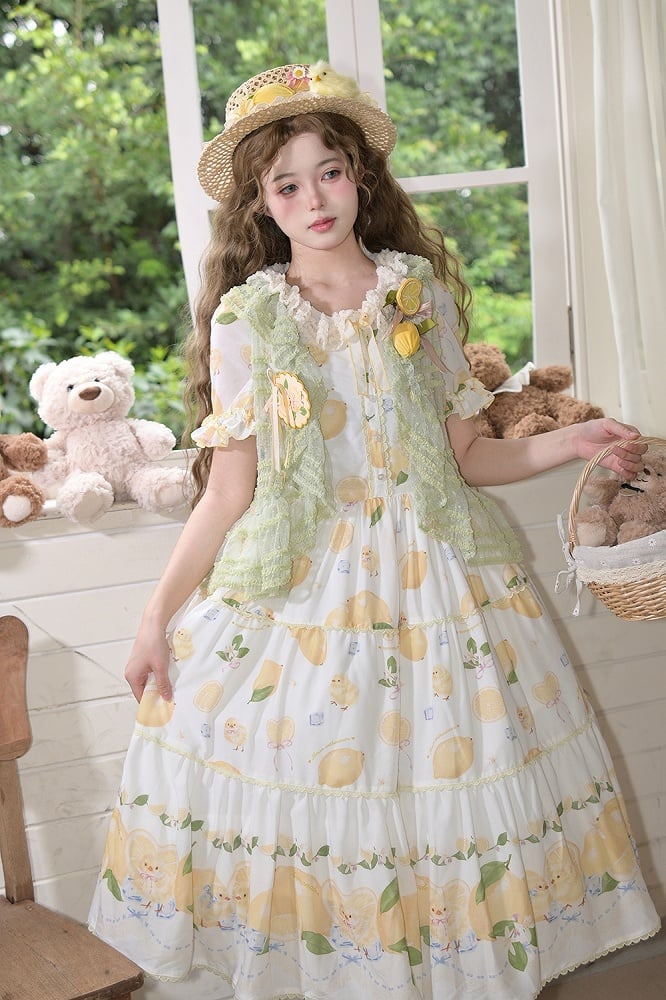 Open Placket Green Tulle Dotted Top