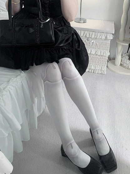 Pink/Black and Gray Knee and Ankle Joints Print Velvet Tights