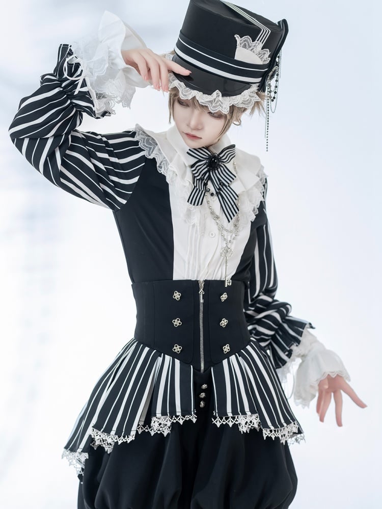 Black and White Chain Decorated Ouji Lolita Hat