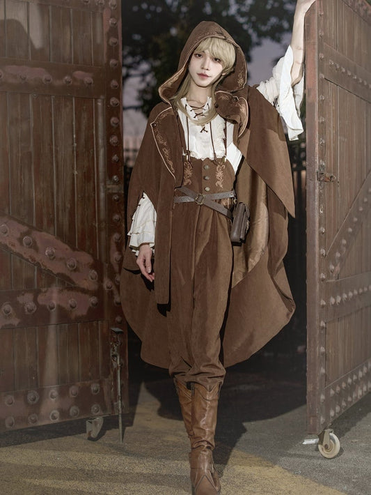 Embroidery Cloak Lolita Zip Coffee Detail Hood Ouji