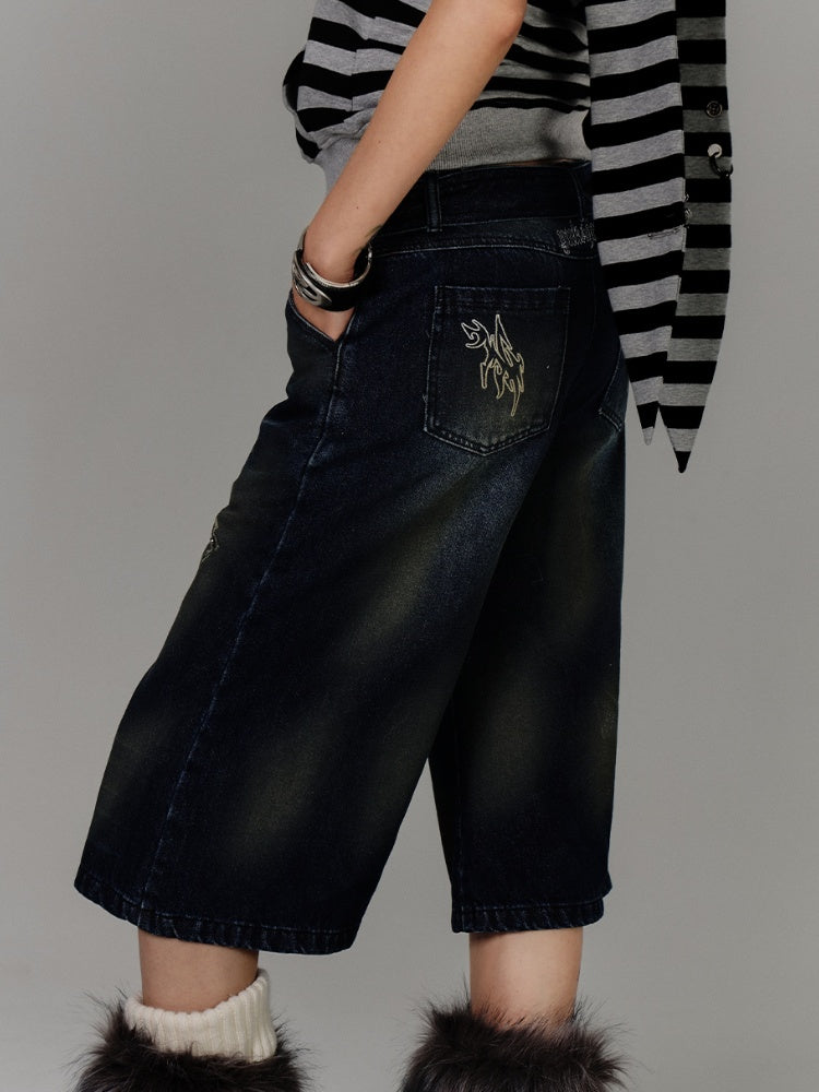 with Buckle Blue Print Faded Wash Glamorous Distressed Jeans Belt Cross