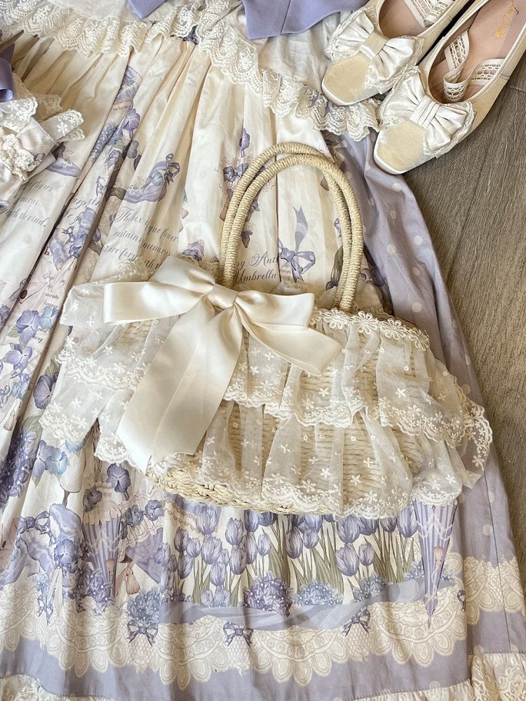 Satin Beige Woven and Handbag Lacework Bow