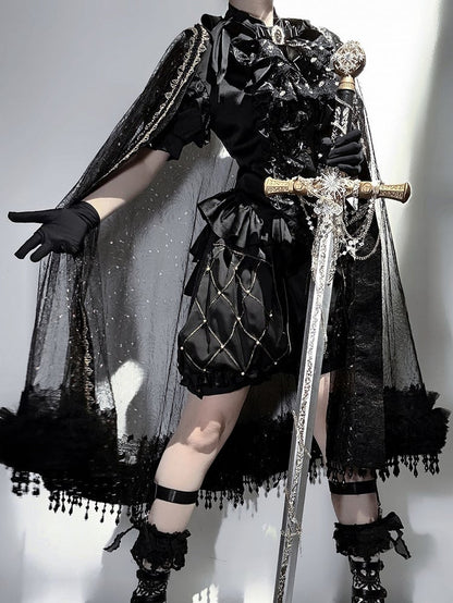 Shirt Ouji - Lolita Gold and Cape Black Prince + High Waist Shorts Outfit Bloomer