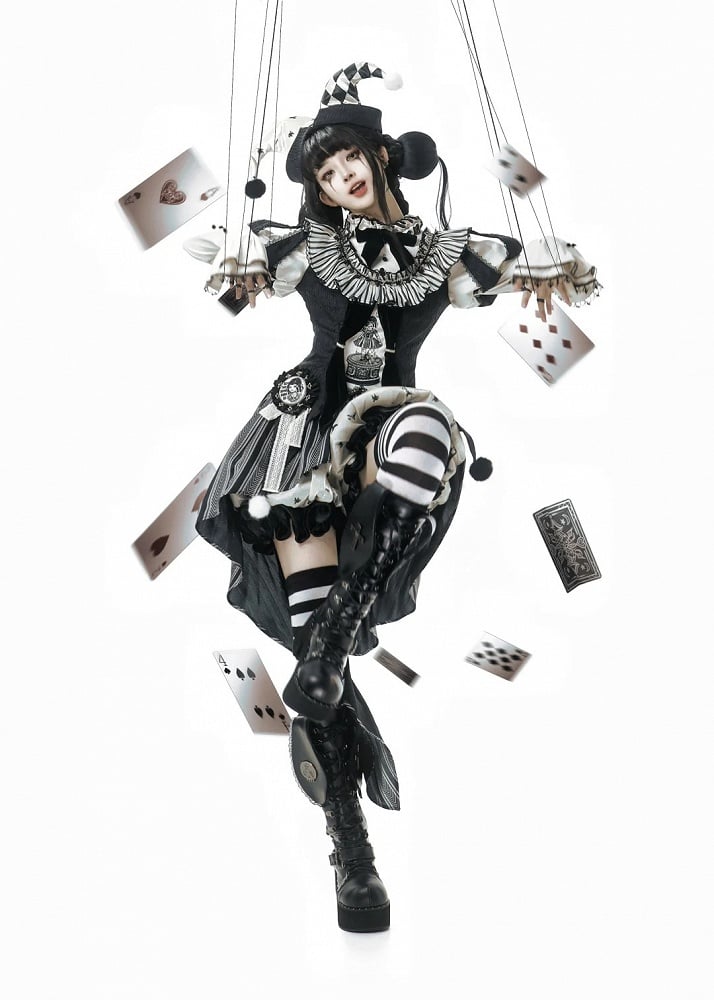 Full Lolita Circus Sleeves Black Set- Vibes Sweet and Puff White