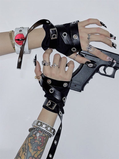 Fingerless Black Gloves Punk Rock