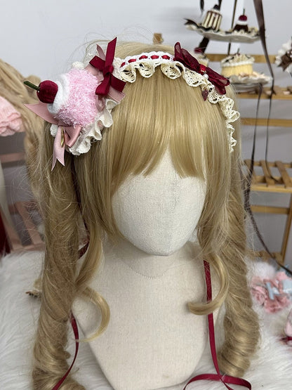 Cherry Mini and Decoration Cake Hat with Sweet Blue/Pink Bowknots Lolita
