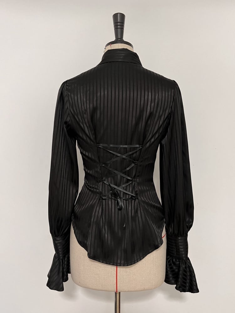 Black Ouji Lolita Long Sleeves Shirt with Jabot Bowtie