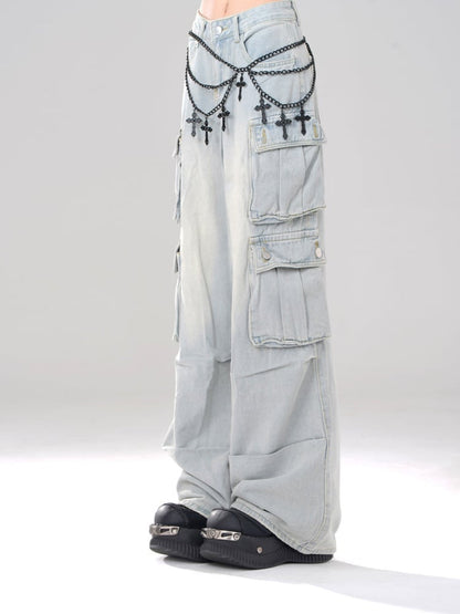 Light Blue Cargo Pockets Jeans