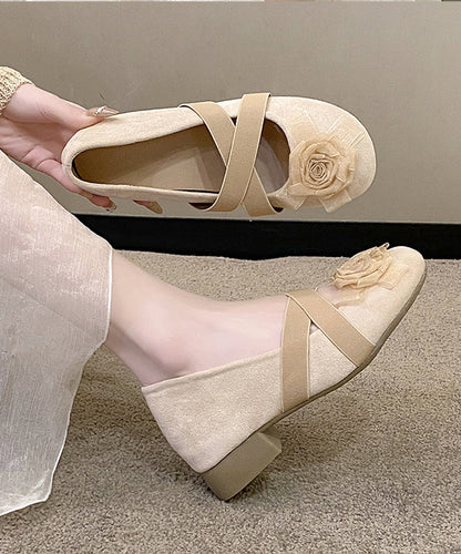Floral Strap Füße Schuhe Kreuz Flach Apricot Wildleder Spleißen