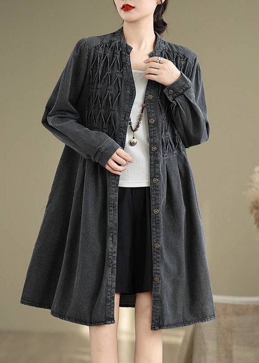 Fall Dresses Wrinkled V Long Patchwork Neck Black