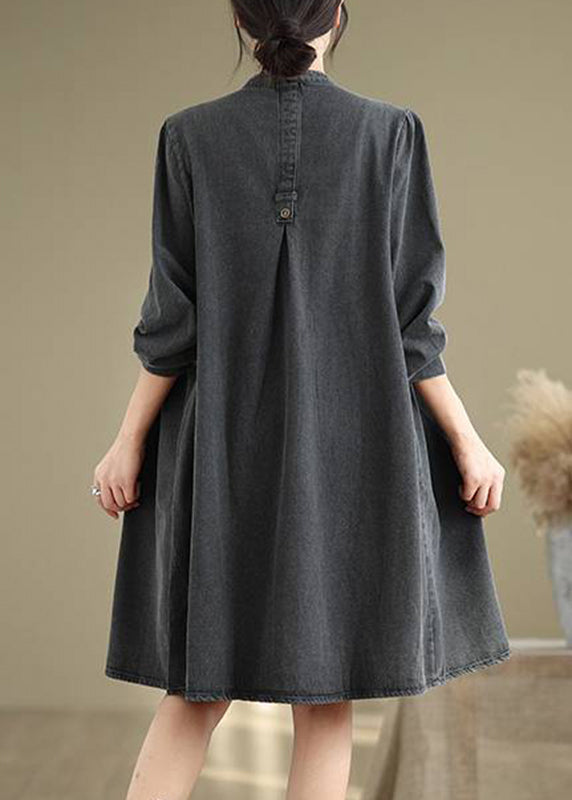 Fall Dresses Wrinkled V Long Patchwork Neck Black